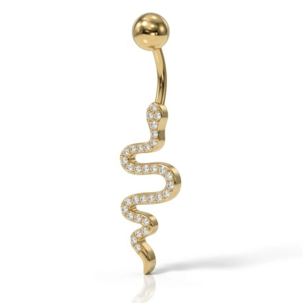 Piercing Nombril Serpent Long Pendant Acier Chirurgical Strass Blanc - Hauteur 38mm