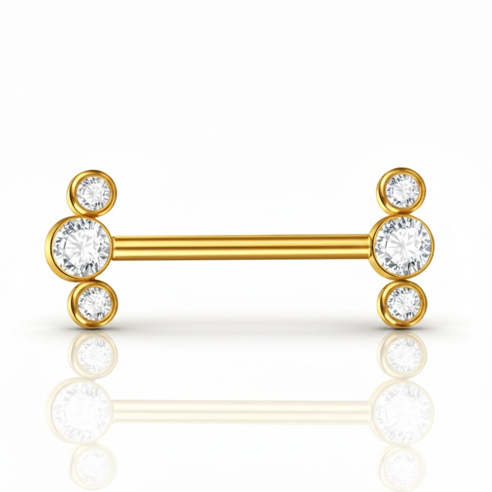 Piercing de téton en or blanc : barre droite avec pics Piercing de téton en or blanc : barre droite avec pics