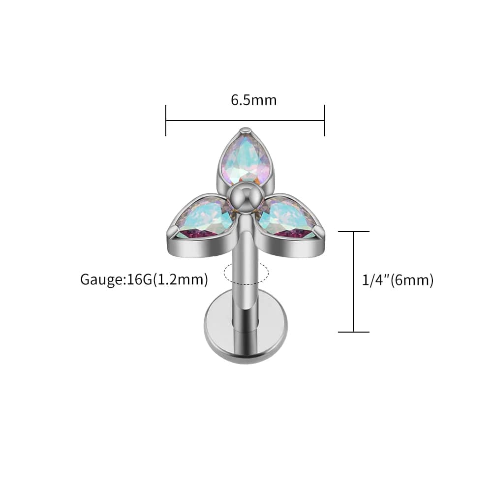 Argenté/Opale 6 mm Piercing anti hélix trinité