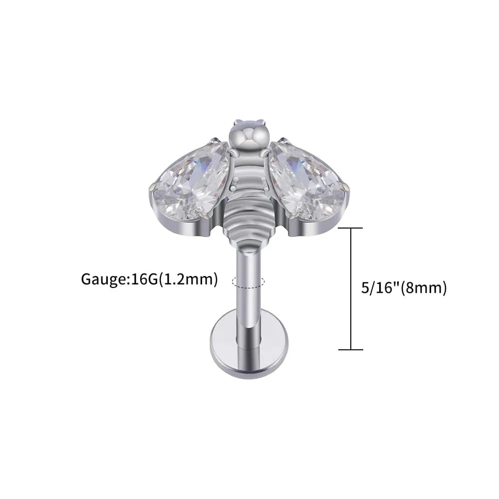 Argenté/Zircon 8 mm Piercing hélix abeille