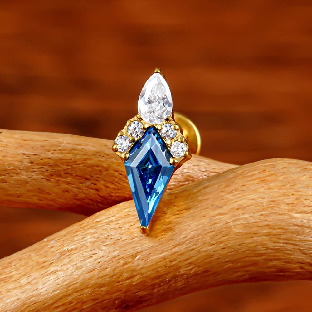 Doré/Bleu / 6 mm Piercing tragus strass