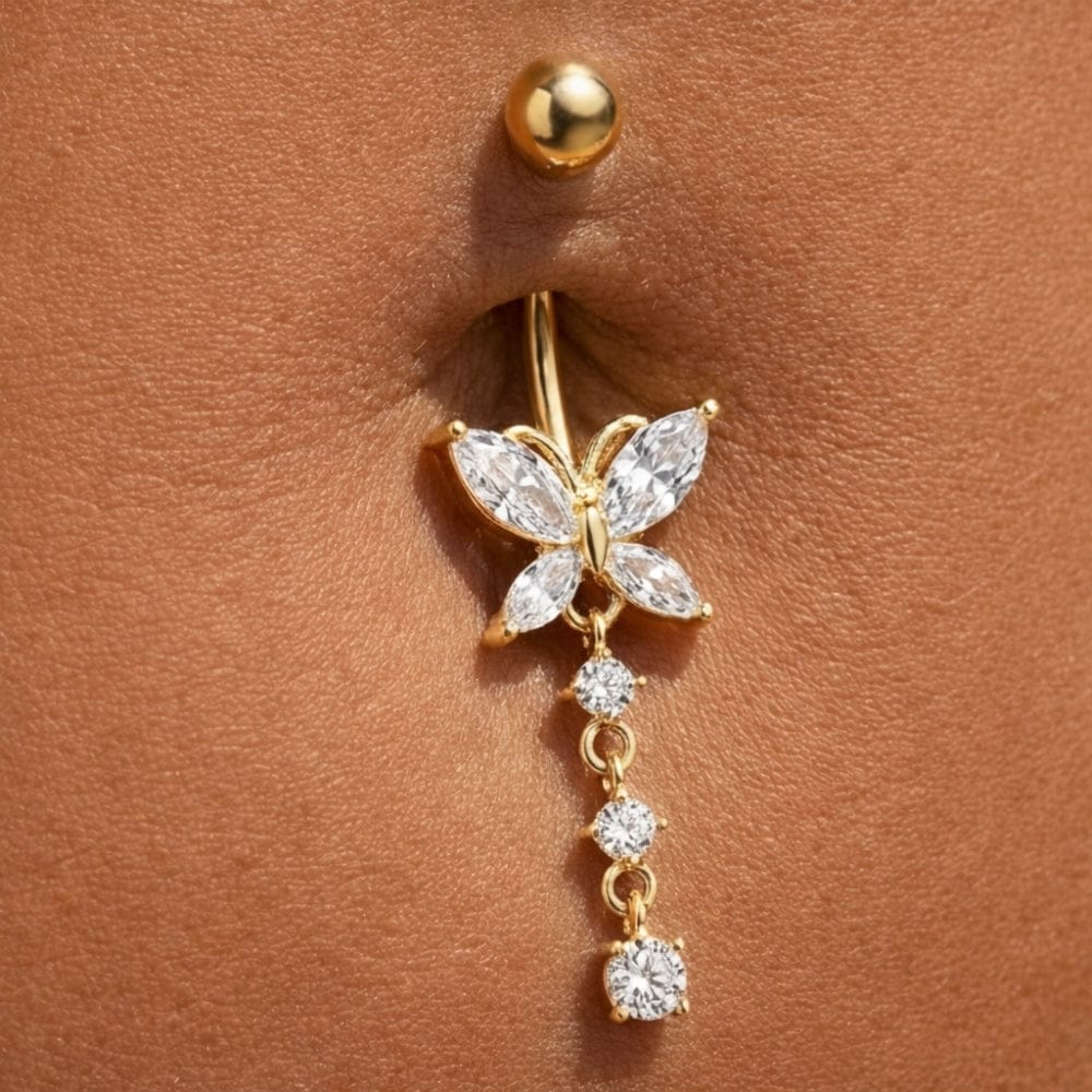 1.6 mm/10 mm / Doré Piercing nombril strass