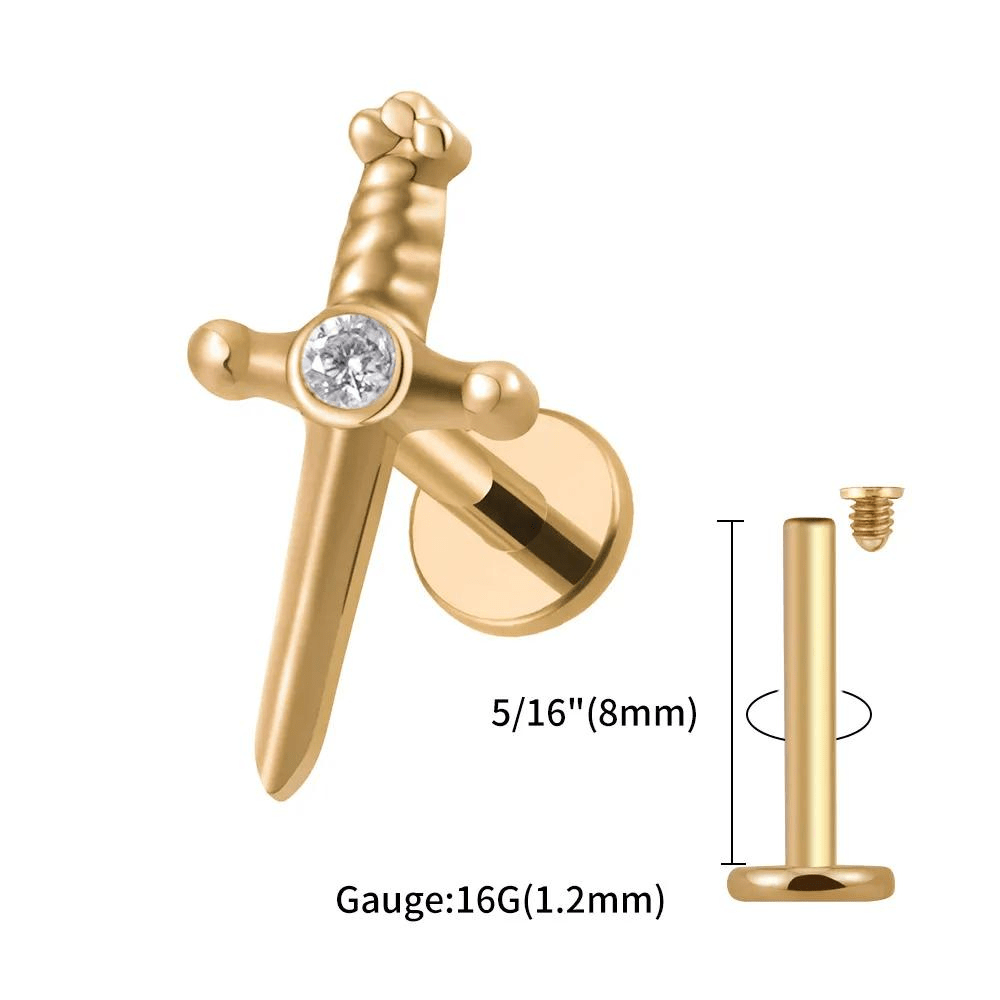 Doré 8 mm Piercing oreille homme dague